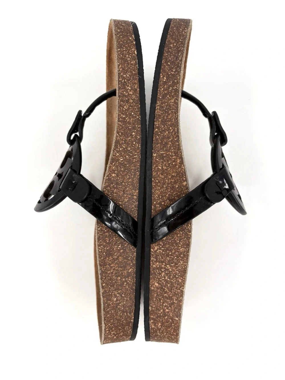 TORY BURCH Miller Cloud Patent Leather Cork Sandals Black 6.5